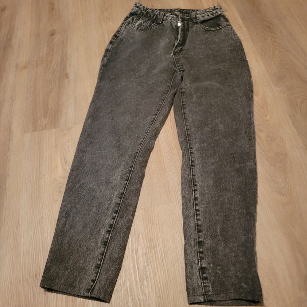 SHEIN Women Jeans S Grey Acid Wash Denim High Waisted Mom Jeans Tapered Leg